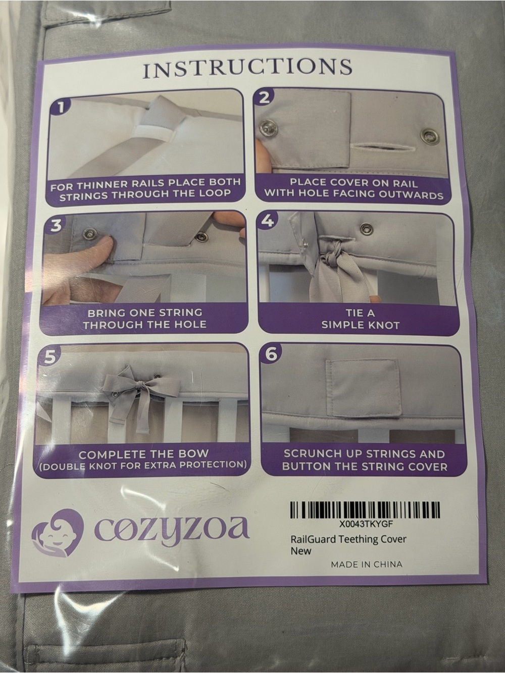 Cozyzoa Teething Cover RailGuard Gray Crib Rail Protector Nursery - Picture 1 of 2